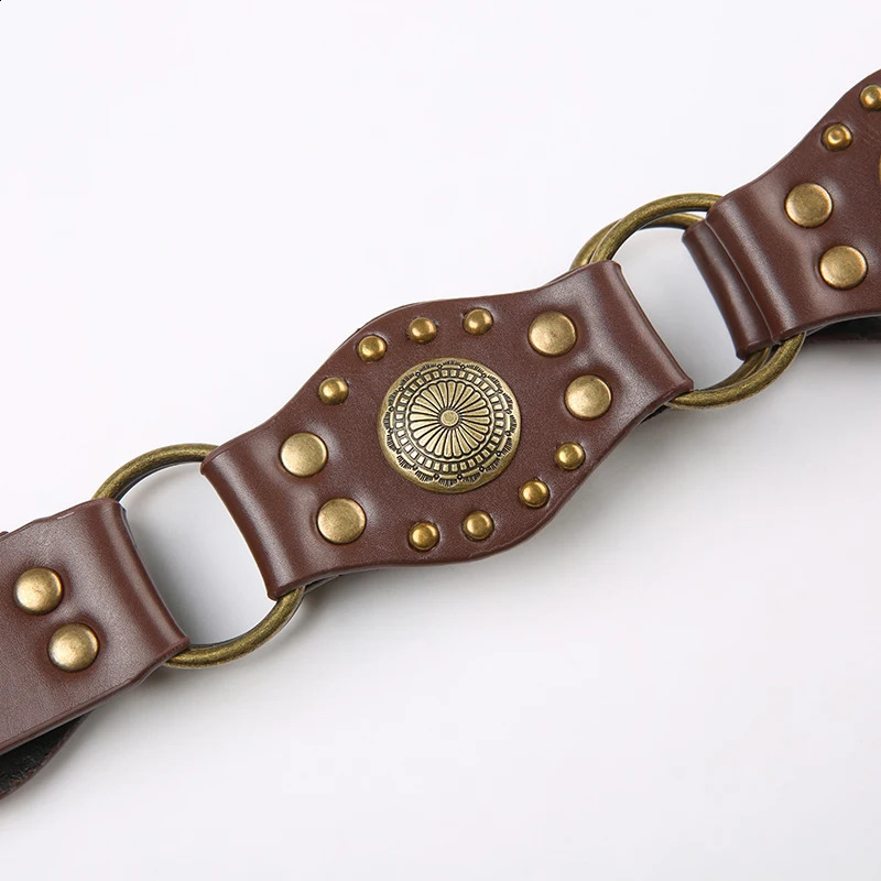 HEYounGIRL Leather Women Belts For Dresses Vintage Brown PU Waist Belt Bohemian Style Metal Buckle Waistband Fashion Accessories 240713
