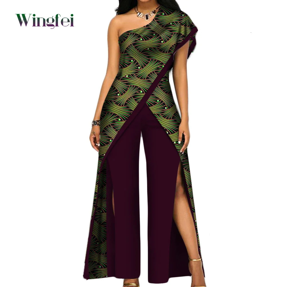 Africa Clothes for Women Ankara Fashion Pant Set for Women Sexy Off Shoulder Jumpsuit Dashiki Clothing Wax Print Cotton WY2373 240715