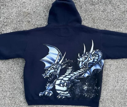 Hip-hop -selling personality cartoon eagle print hooded goth shirt y2k retro grunge street couple loose oversized hooded top 240722