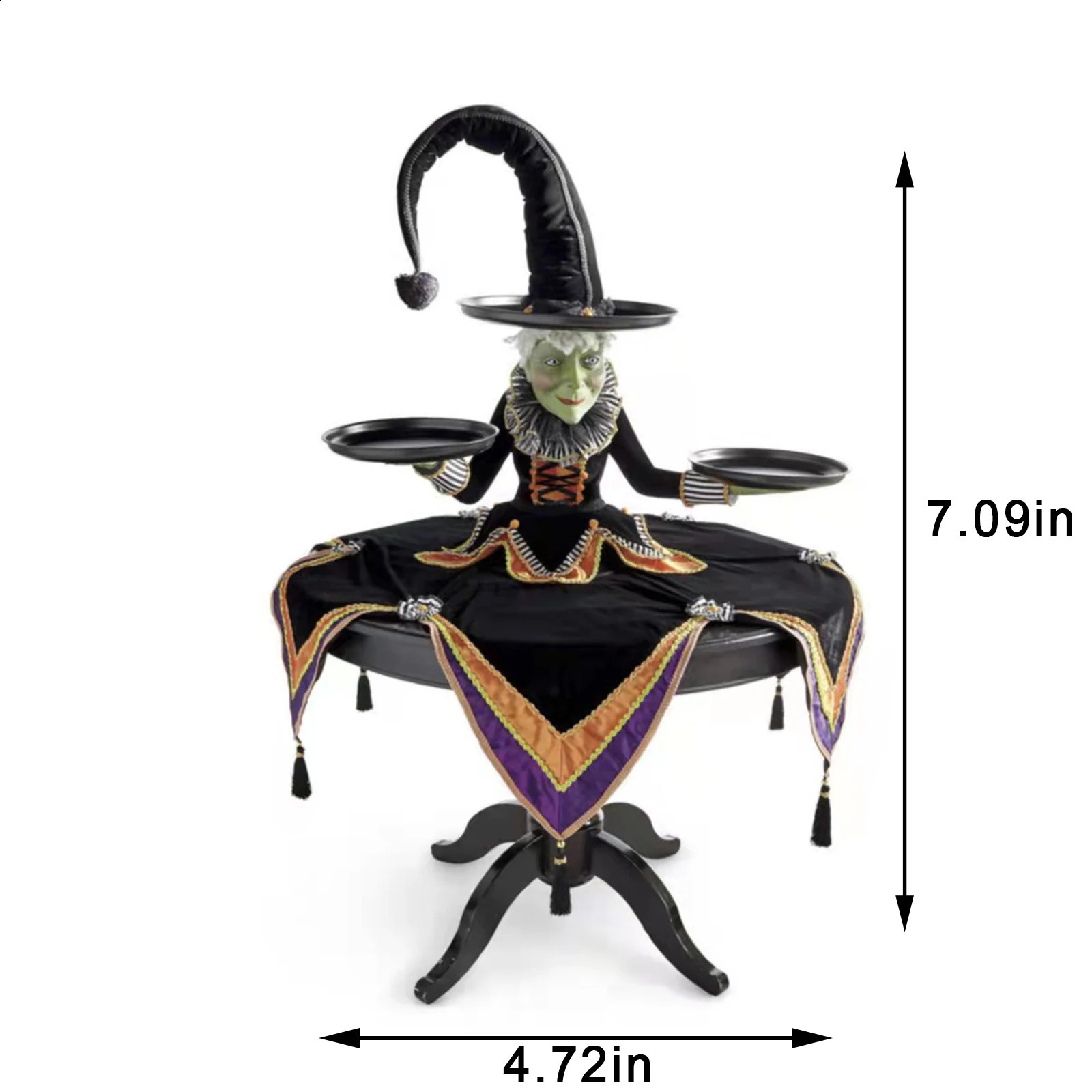 Halloween Witch Tabletop Server with Harlequin Tablecloth Cupcake Display Stand Home Decoration Resin Statue Tray Funny Party 240711