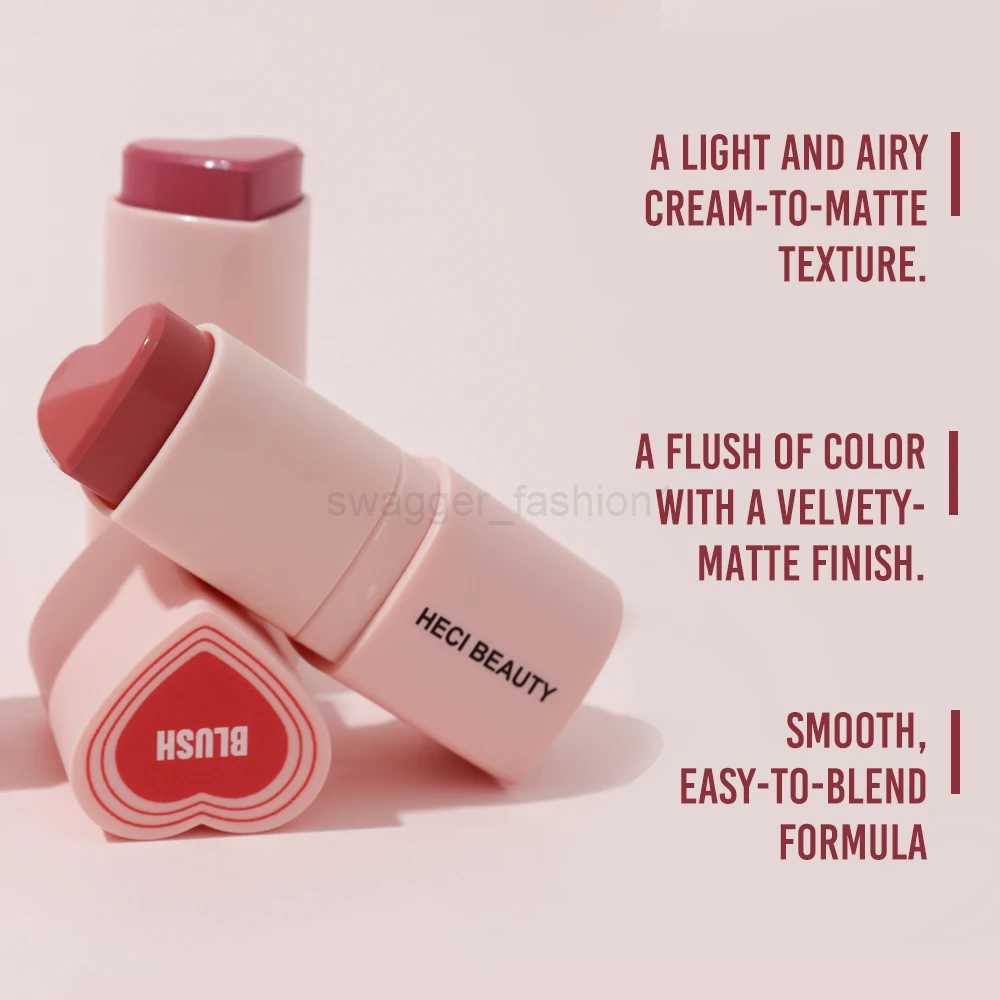 Heart Shape Vegan Creamy Blush Stick Matte Silky Waterproof Pink Blush Cream Makeup Stick High Pigment 3in1 Lip Eye Cheek TintB240722