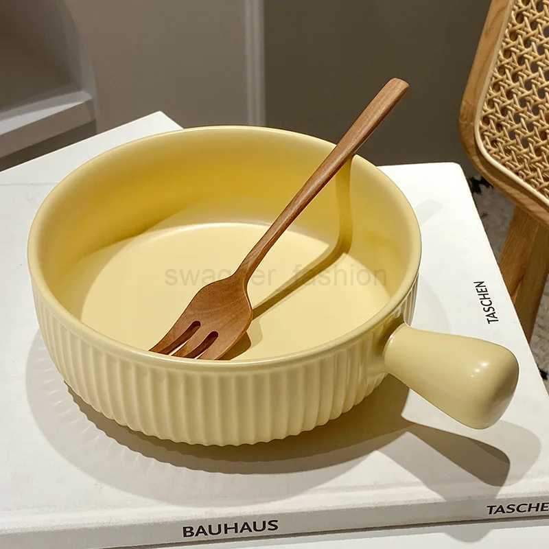 Bake Baking Bowl With Handle Oven Baked Rice Bowl Nordic Ceramic Instant Noodle Bowl Fruit Salad Bowl Home Creative TablewareB270723