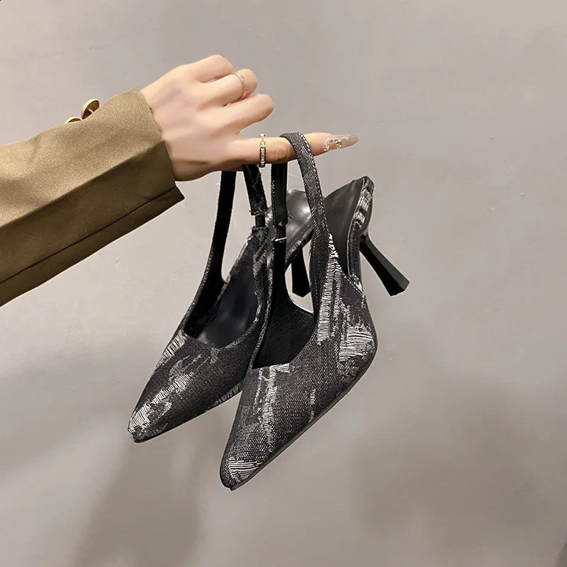 Fairy Style Pointed Fashion Outwear with Baotou Single Shoes Womens Thin Heels High Temperament Sandals Large 240718
