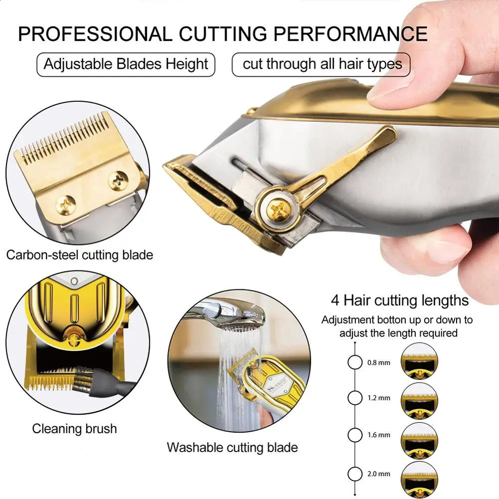 Surker cordless barber hair clipper professional hair trimmer for men all metal electric hair cutter gold machine haircut pivot 240712