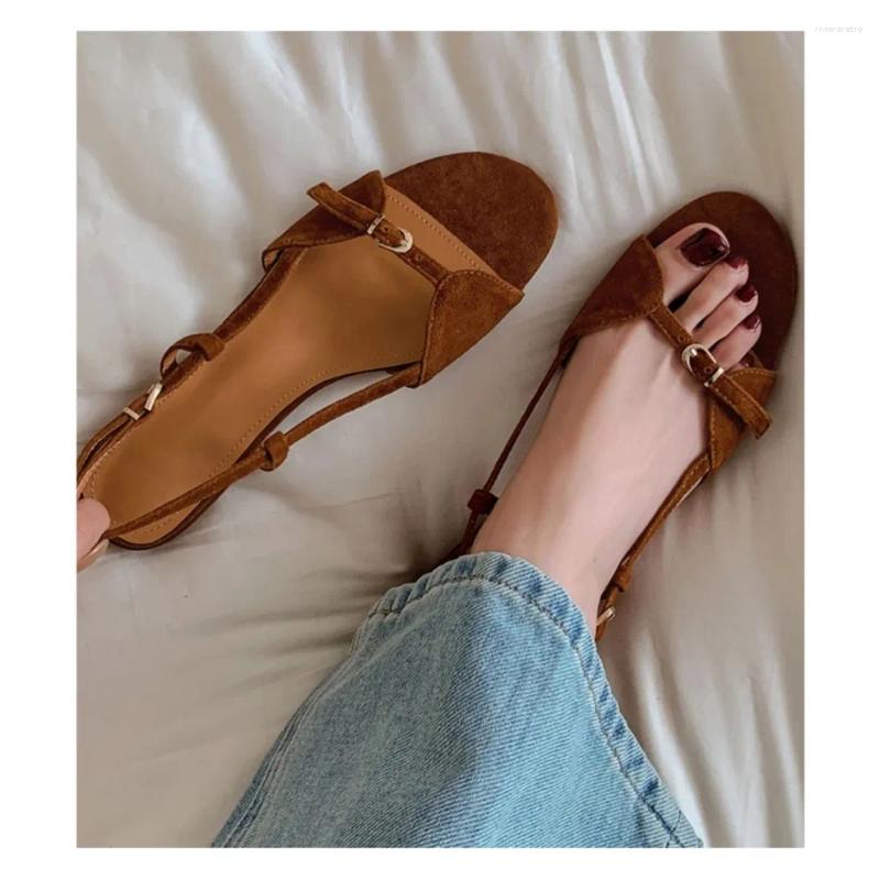 Sandals Women's 2024 Summer Sales Open Toe Fashion Belt Buckle Hollow Matte Suede Casual Low Heel Slip On