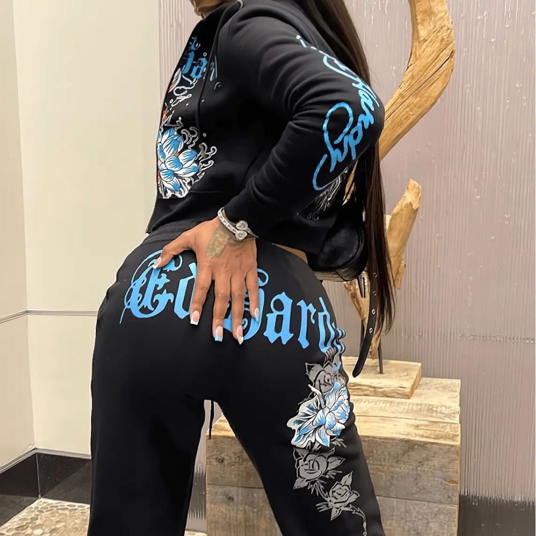 Womens designer clothes women Printed Fashion Casual Sports Set Y2K New Hoodie Set and Sporty Letter Printed Long Sleeved Zip Suit Two Pieces Set