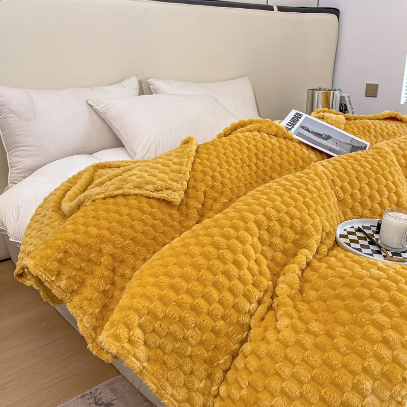Yellow Plaid Solid Blanket Soft Warm Fluffy Throw Sofa Cover Milk Velvet Bedspread Bed for Adults Kids Pet Home Textile 240712