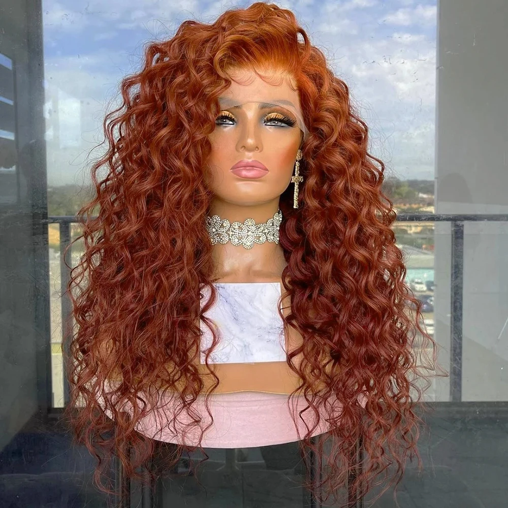 36 40 Inch Deep Wave Orange Ginger Curly Lace Front Human Hair Wigs 250 Density 13x4 Lace Frontal Wig Synthetic For Women
