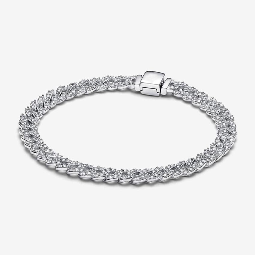 Timeless Pave Cuban Chain Bracelet 925 Sterling Silver Diamond Bracelet For Women Men Jewelry Girlfriend Gift bracelet with Retail Box Set