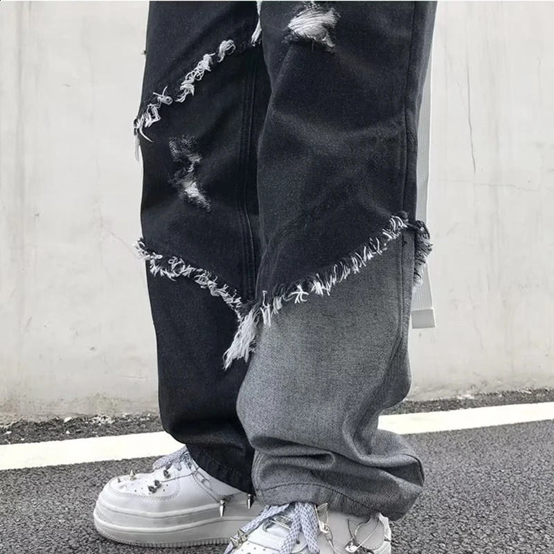 Tassel Pants Mens Wide Leg Hip Hop Lazy Wind Jeans Couples Pants Loose Jeans Men streetwear y2k pants cargo jeans Mens clothe 240722