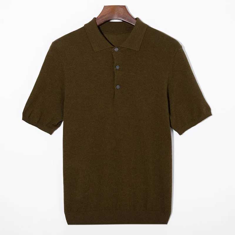 Classic Men Knitwear Silk Wool Blend Sweater Pullover Polo Neck T-Shirt Short Sleeved Loose Cool High-Quality Clothing Tops Z240912