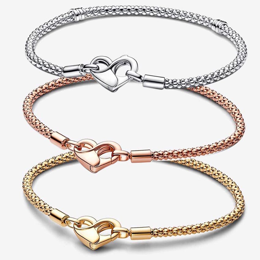 Gold Studded Chain Bracelet 925 Sterling Silver Charm Bracelet For Women designer Jewelry Girlfriend Gift Heart bracelet with luxurious Box 3 colors