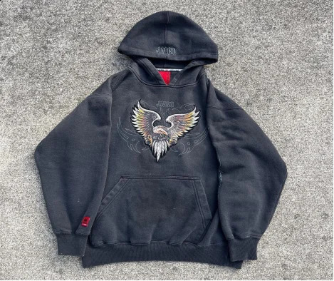 Hip-hop -selling personality cartoon eagle print hooded goth shirt y2k retro grunge street couple loose oversized hooded top 240722