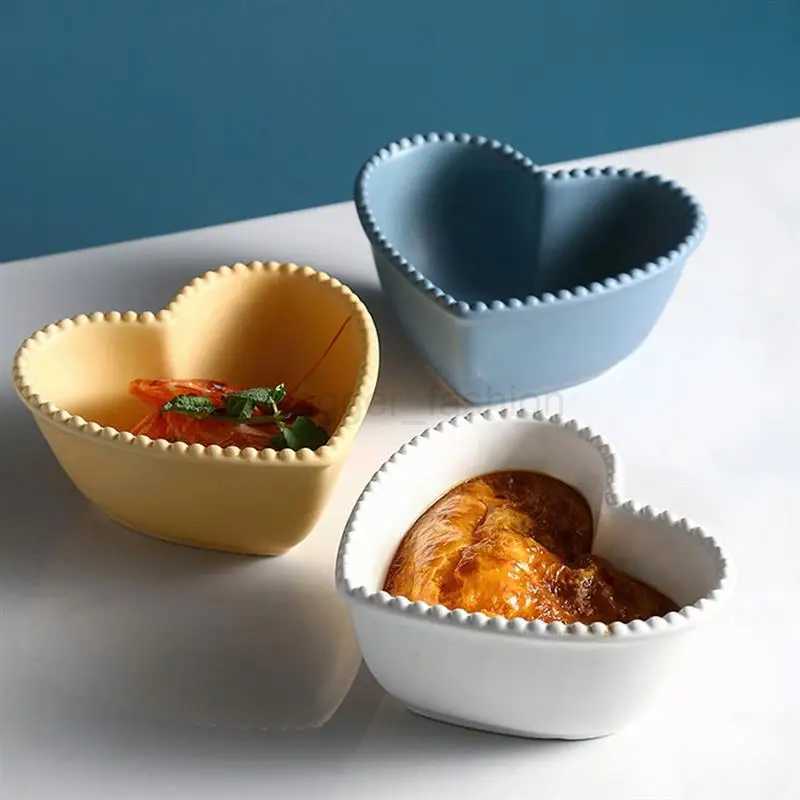 Bowl Heart Bowls Ceramic Dish Salad Shaped Dessert Cereal Fruit Appetizer Sauce Mixing Snack Serving Plate Pasta Deep Rice CreamB270723