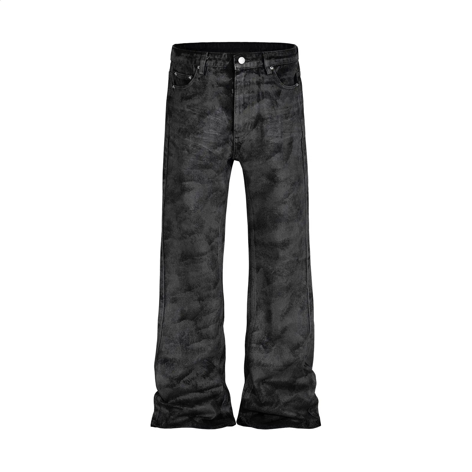 HOUZHOU High Street darkwear Flare Jeans for Men Y2k Pantalones Hombre Leather Pants Oversized Denim Trousers Brushed Sparkling 240722