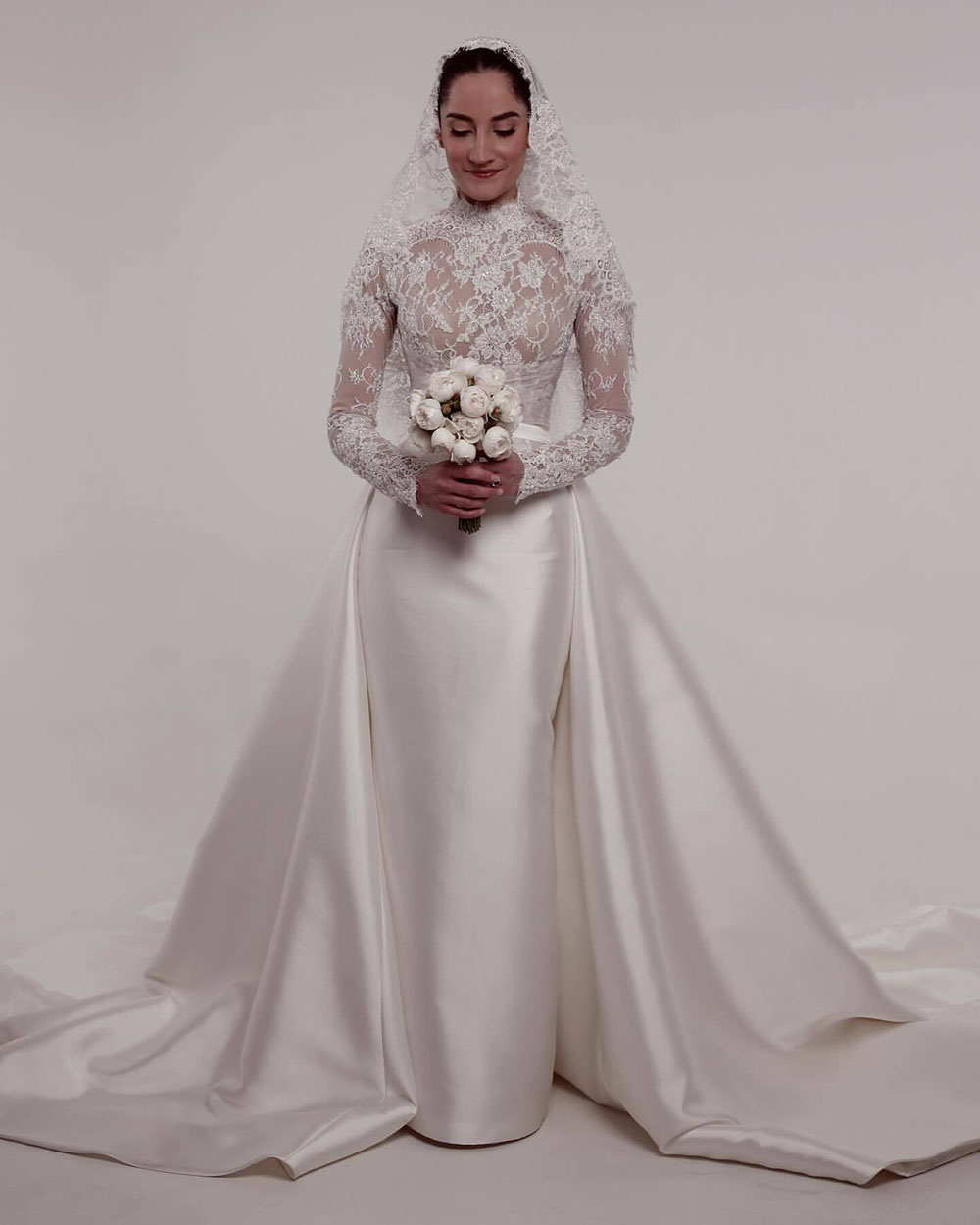 2024 Long Sleeves Muslim Wedding Dresses detachable Train Lace 2 In 1 Mermaid Bridal Gowns Robe De Mariage