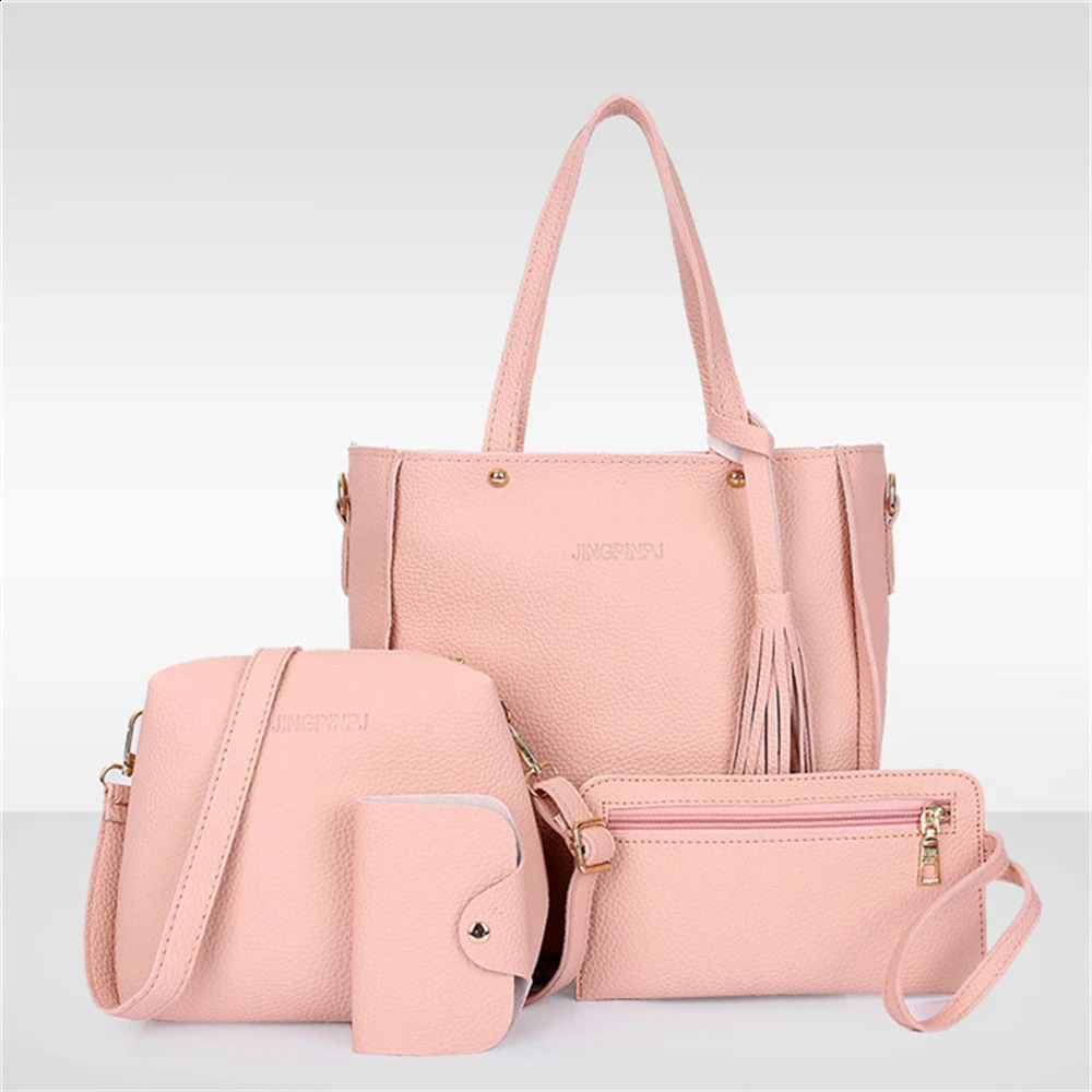 4 Pieces Set Versatile Women PU Leather Handbag Fashionable Shoulder Purses Ladies Purse Messenger Satchel Wallet Bags 240907Z