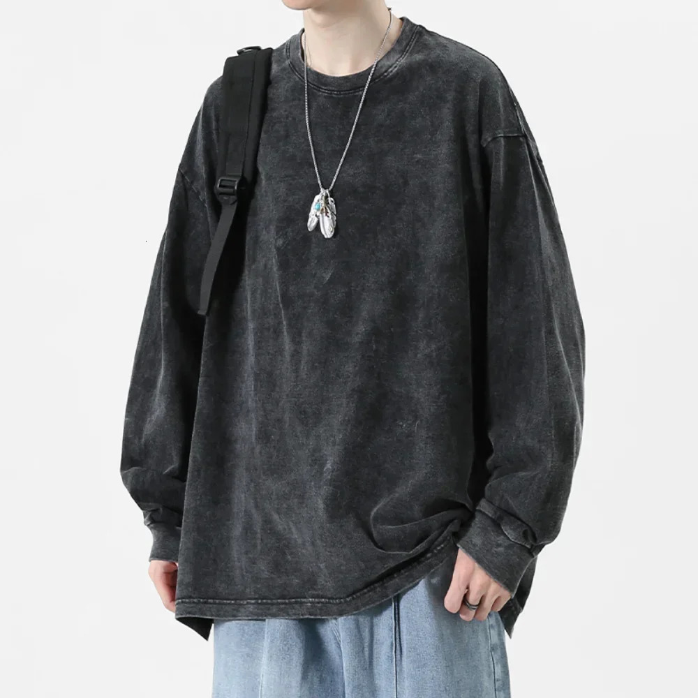 American Retro T Shirts Men Oversized T-shirt Women Loose Long Sleeve Shirt Vintage Hip Hop Y2K Style Mens Streetwear Plus Size 240716