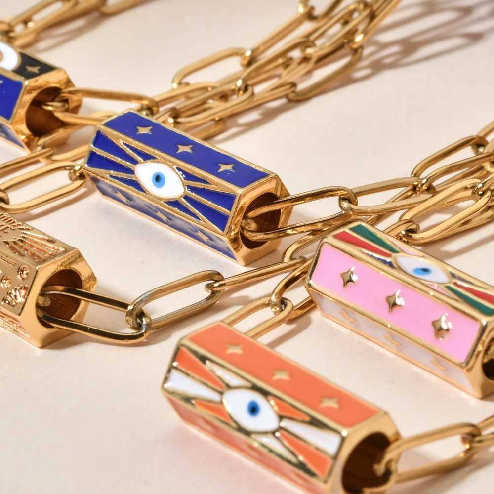 Pendant Necklaces ZMZY Bohemian Clip Necklace Womens Stainless Steel Chain Gold Eye Pendant Necklace Lucky Aesthetics Trkiye Jewelry Women J240719