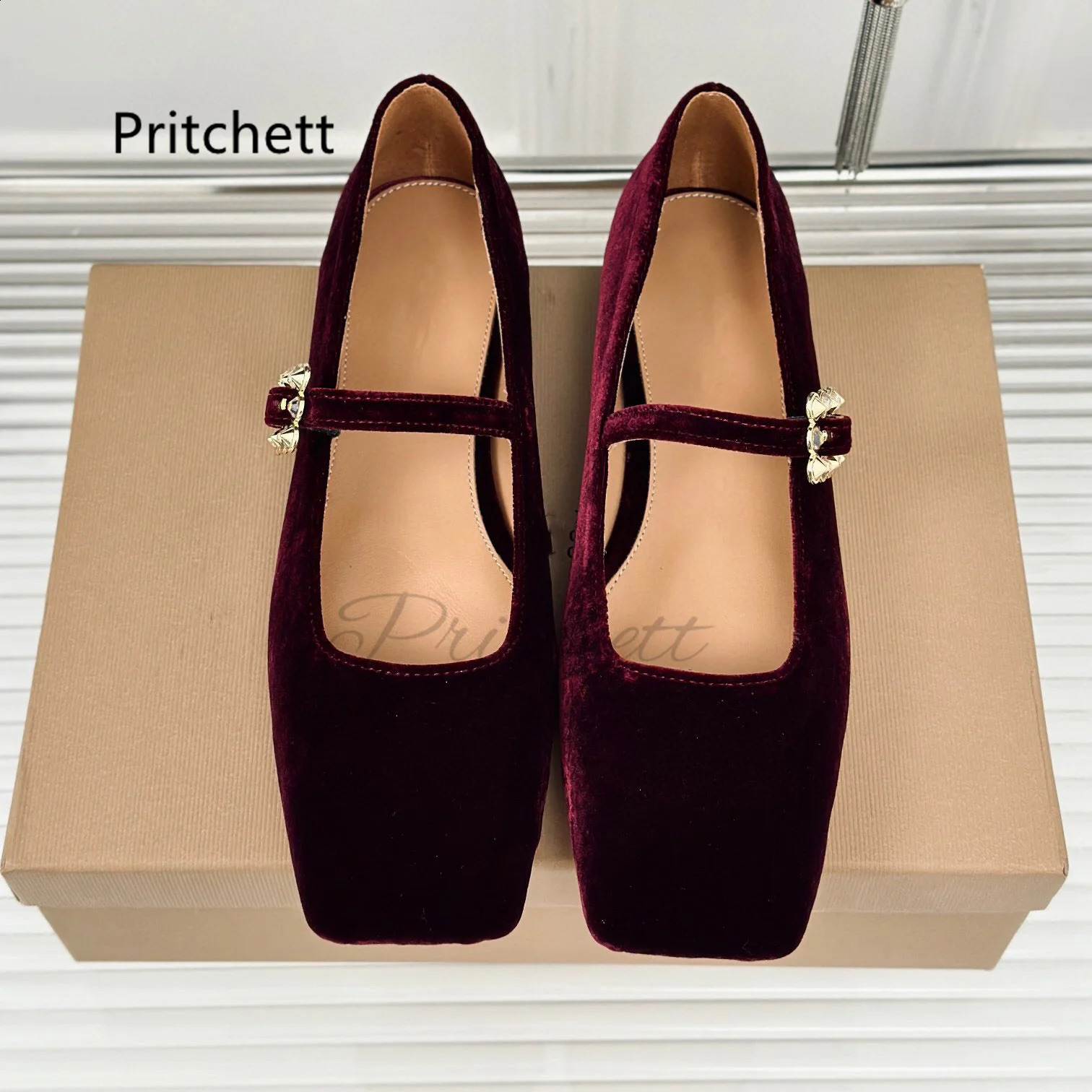 Rhinestone Square Buckle Ballet Flats Women Toe Velet Mary Janes Single Shoe Flat Casual Womens Shoes Daily In 240718