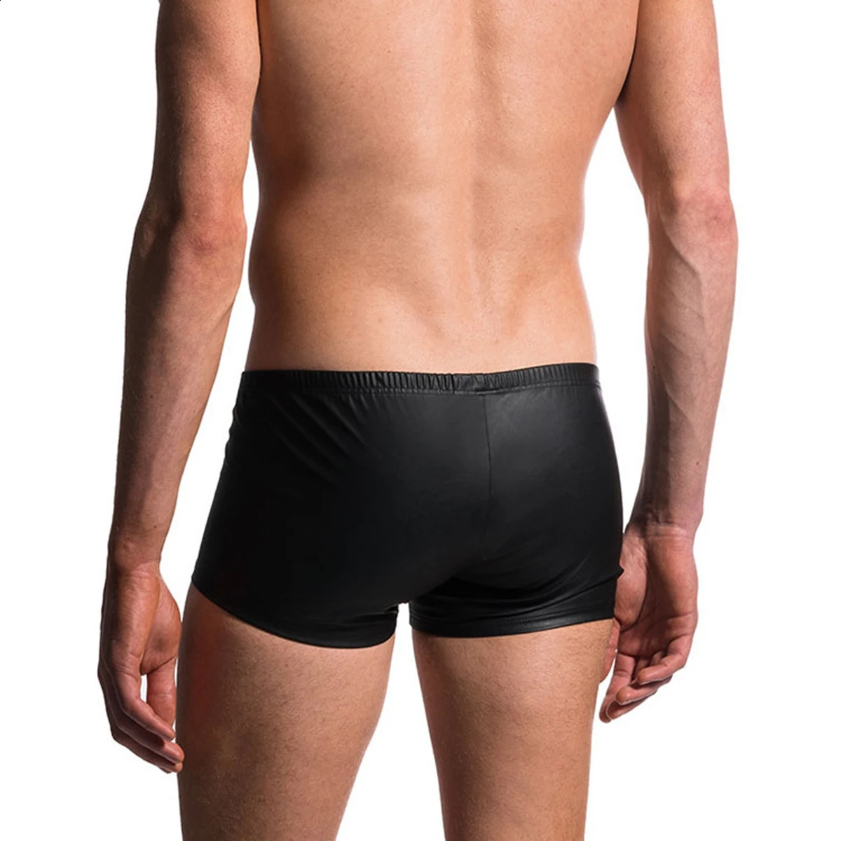 Sexy Men Boxers Open Crotch Faux Leather Lingerie Stage U Convex Pouch Black Patent Shorts Gay Mens Underwear 240711