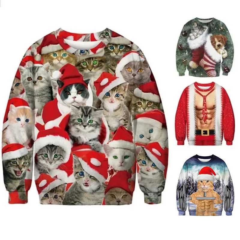 Funny 3D Print Cat Sweater Men Women Ugly Christmas Sweaters Jumpers Tops Holiday Party Pullover Hoodie Sweatshirt 3XL Z240912