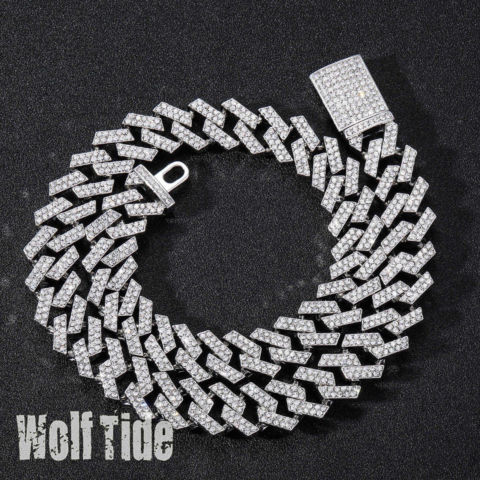 Hip Hop 15mm Diamond Cuban Link Chain Necklace Alloy Men's Cool 18k Gold Crystal Bijoux 18K Plated Iced Out Stone Curb Chains Collar Miami Street