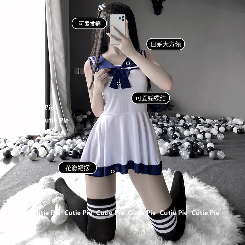 Lolita Sexy Lingerie School Girl Cosplay Costumes Sleeveless Short Dress Sailor Outfit Kawaii Japaness Anime Style Mini Skirt 240717