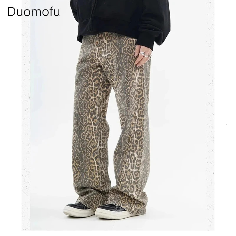 Duomofu Vintage Leopard Print Jeans Women Casual Hip Pop Wide Leg Trousers Oversized High Waist Panther Denim Pants Female Y2K 240717