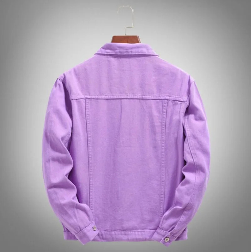 Top denim jacket for mens and womens autumn fashion with patchwork purple orange loose 240717