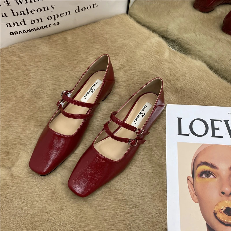 Red Spring Women Mary Jane Shoes Fashion Round Toe Shallow Slip On Ladies Flat Soft Sole Outdoor Dress Ballerina 240718