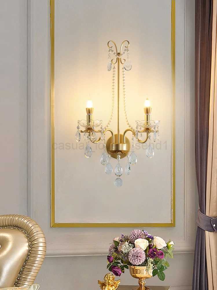 Noridc Living Room Wall Lamp Light Luxury Gold Wall Sconce Aluminum TV Backdrop Double Wall Lights European Crystal Decor LEDCL240722