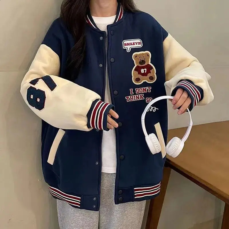 Deeptown Bomber Jacket Women Korean Streetwear Fashion Hip Hop Oversized Cute Baseball Jackets Autumn Winter Couple Coat Trend 240722