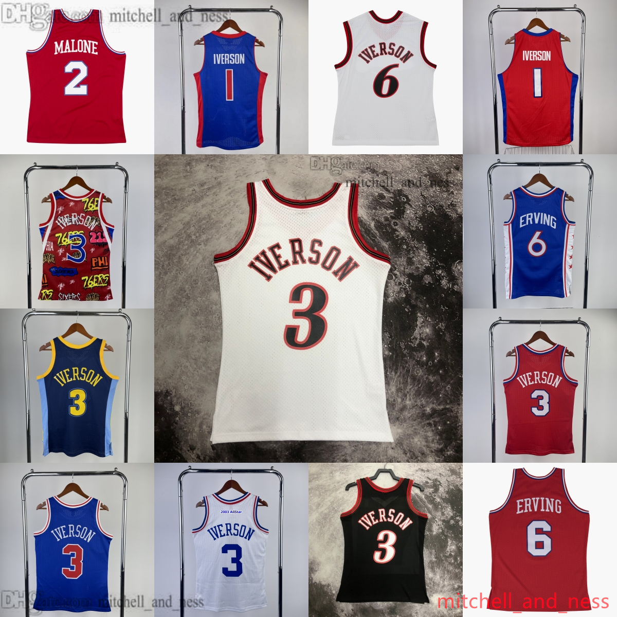 Classic Retro 1997-98 Printed Basketball 3 Allen Iverson Jersey Vintage 2 Moses Malone 6 Julius Erving Jerseys Shirts