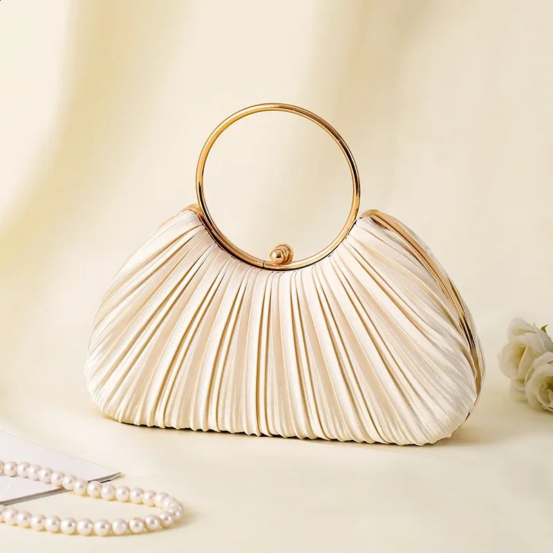 Pleated Evening Handbag Women Top Handle Glitter Day Clutch Ladies Wedding Dinner Dress Clip Bag Diamond Party Purse Gold Colour 240722