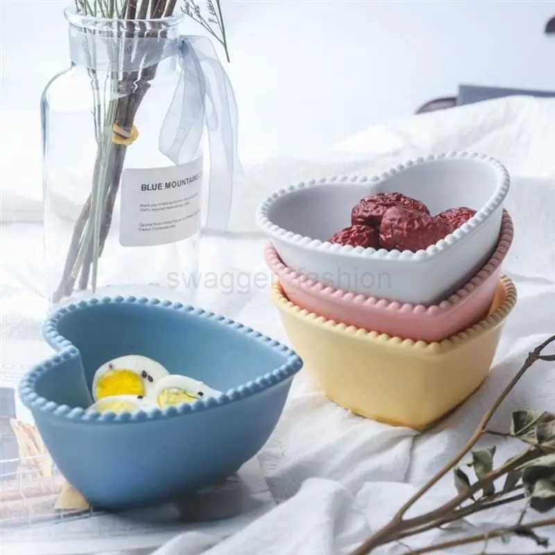 Bowl Heart Bowls Ceramic Dish Salad Shaped Dessert Cereal Fruit Appetizer Sauce Mixing Snack Serving Plate Pasta Deep Rice CreamB270723