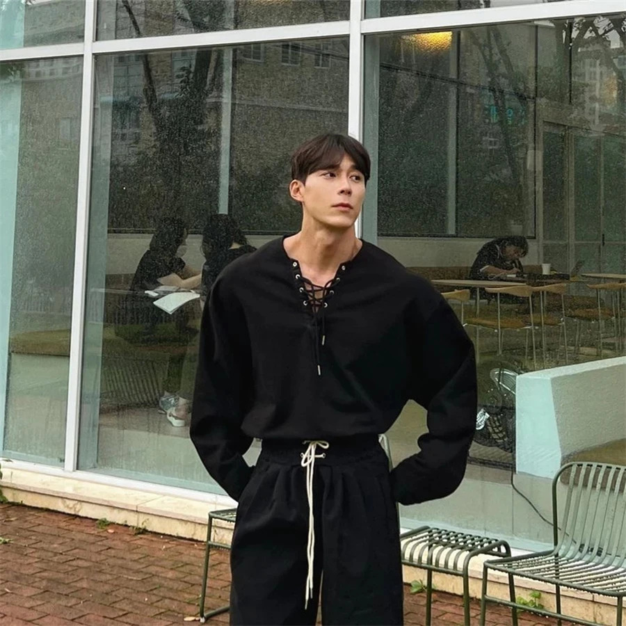 Long Sleeve t shirt for Men Autumn Fashion Cotton Solid Color tshirts Cozy Streetwear tshirt 3XL Baggy Korean Trendy 240717