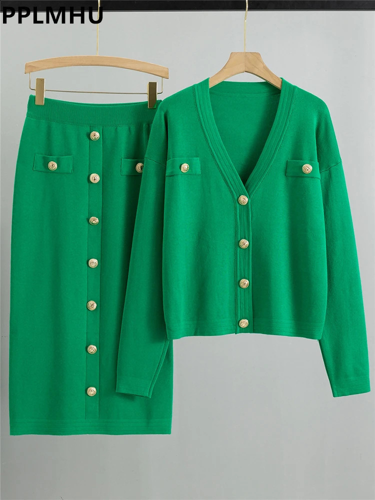 Office Slim Sweater Cardigan Skirts Sets Women Single Breasted Short Knit Tops Coats Suits High Waist Bodycon faldas Conjunto 240712
