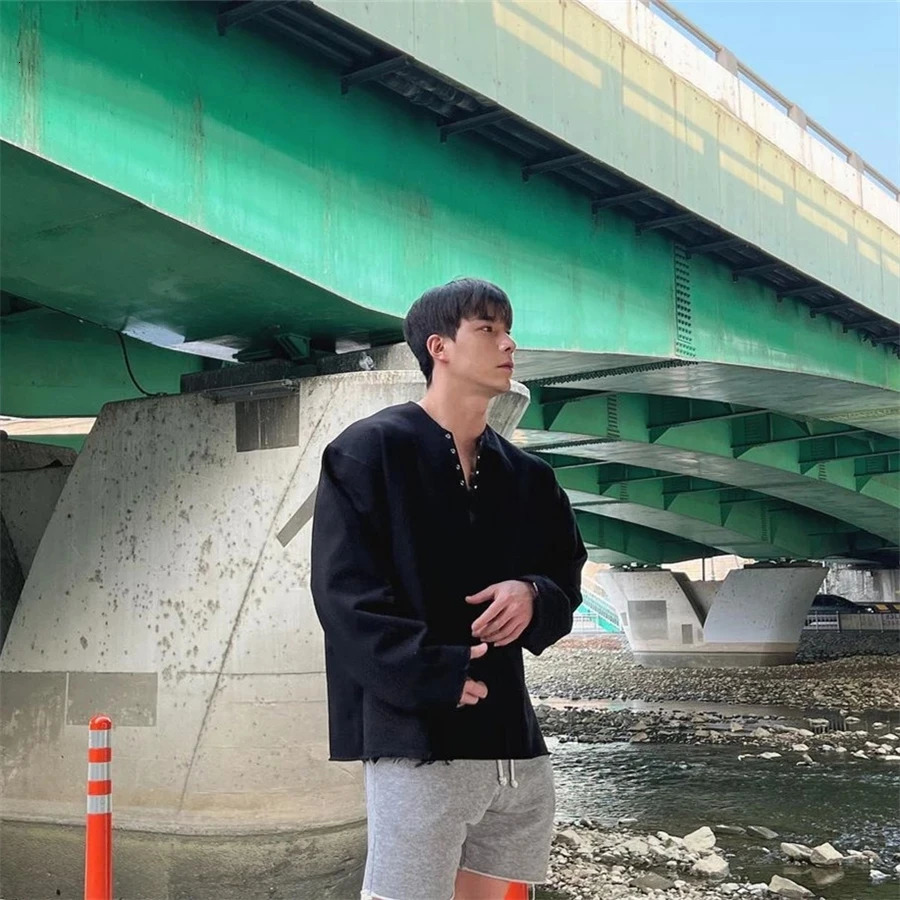 Long Sleeve t shirt for Men Autumn Fashion Cotton Solid Color tshirts Cozy Streetwear tshirt 3XL Baggy Korean Trendy 240717