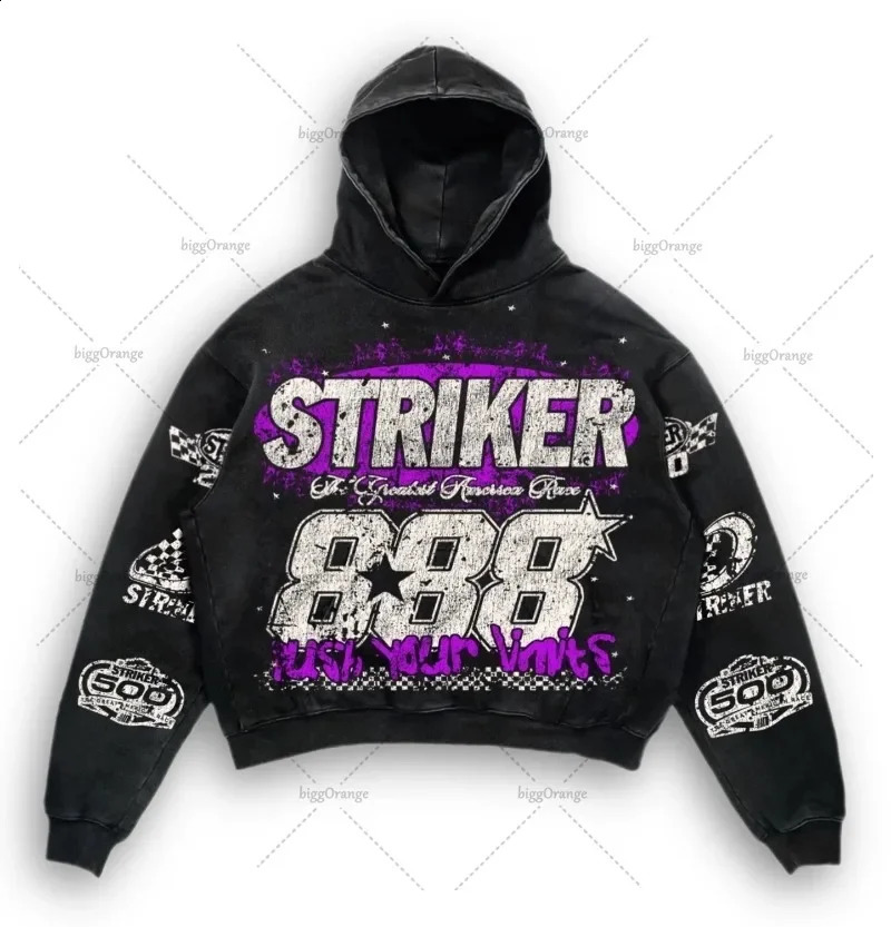 American style hoodie letter print pullover sweatshirt Harajuku retro super high street fashion ins top 240802