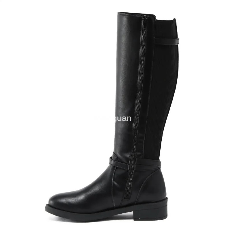 Womens Chunky Heel PU Leather Boots Long Booties Knee High for Ladies Autumn Winter Gothic Shoes Slouchy Woman Wide Calf 240718