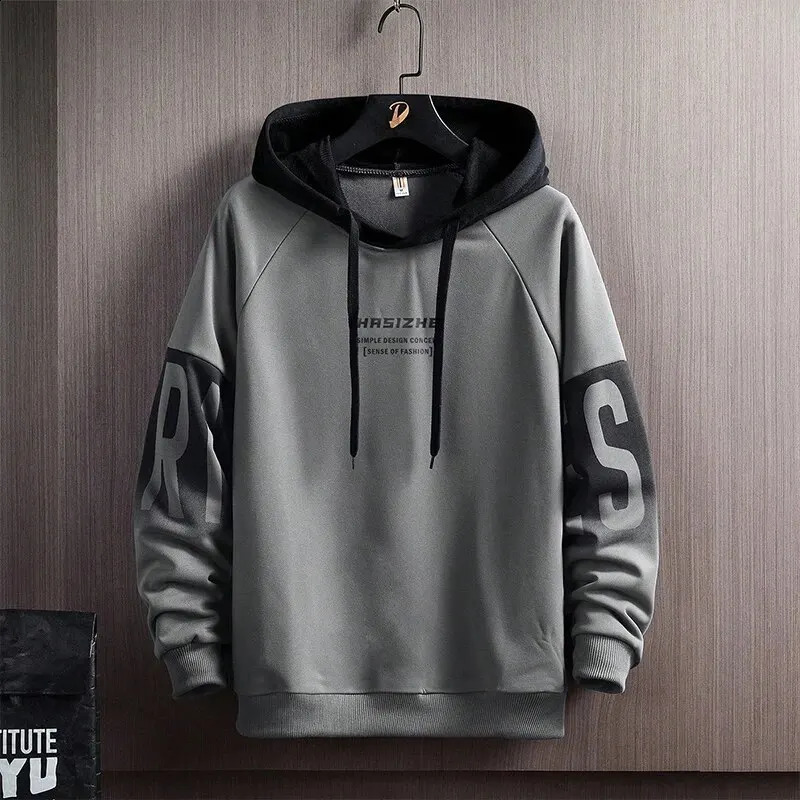 Mens autumn and winter casual edition comparison floral print long sleeved hooded sweatshirt 240819