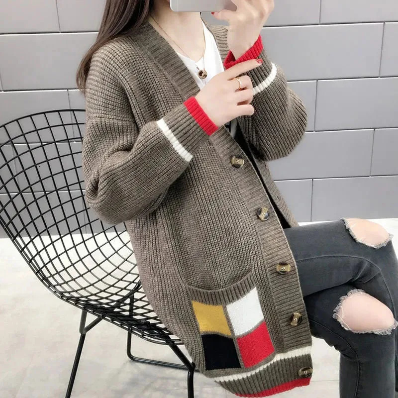 Knitted top cardigan womens fashion aesthetic purse sweater jacket spring mixed color sweater cardigan women 240717