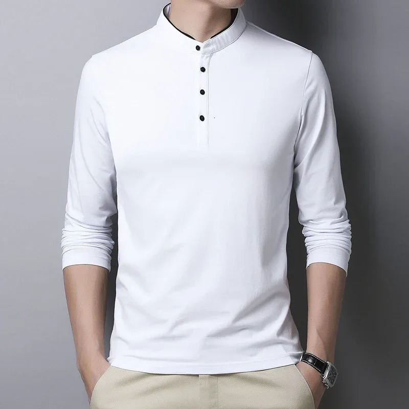 Mens Fashion Long sleeved POLO Shirt Casual Cotton Breathable Top Stand up Collar Korean Comfortable T-shirt Top 240717