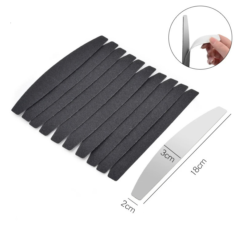 10pcs BlackGrey Removable SandPaper Nail File With Stainless Steel Handle Metal Replacement Nail Buffer 100180 For Manicure 240713