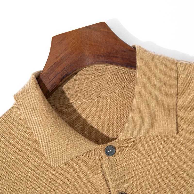 Classic Men Knitwear Silk Wool Blend Sweater Pullover Polo Neck T-Shirt Short Sleeved Loose Cool High-Quality Clothing Tops Z240912