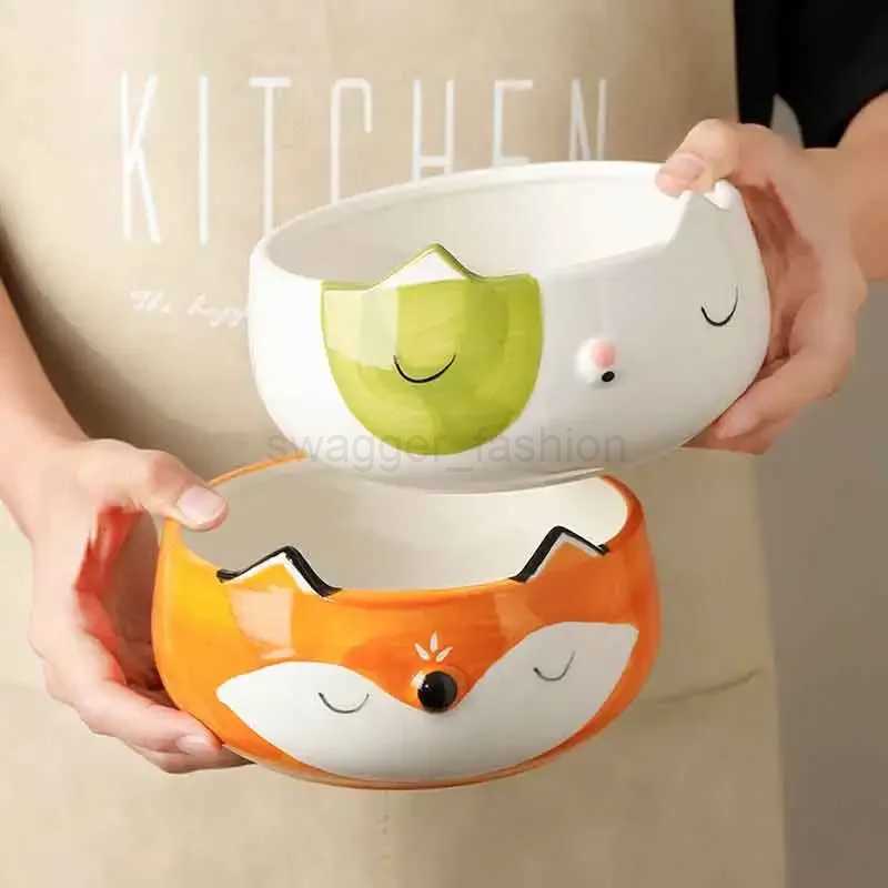 Hand Painted Fox Cat Dog Bowls Cute Animal Bowl For Salad Fruit Noodle Rice Soup Creative Underglaze Ceramic Children TablewareB270723 - view 3