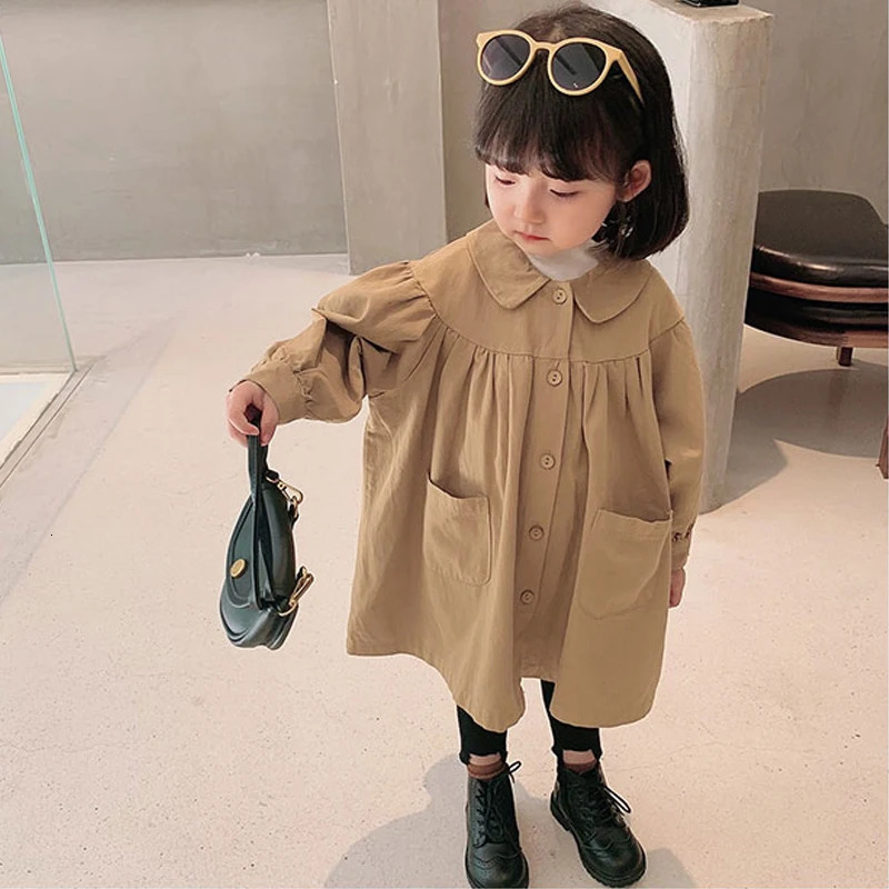 Girl Trench Coat Cotton Long Windbreaker Spring Autumn School Girl Trench Kids Outerwears Casual Trench Jacket Coat for Girls 240711
