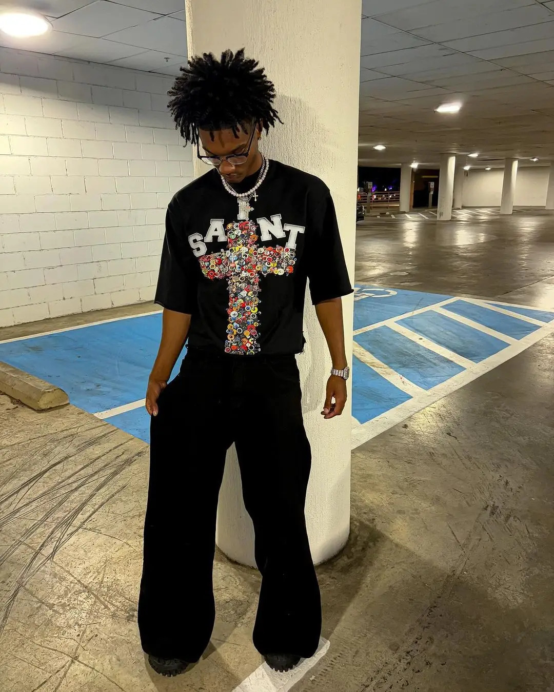 Harajuku pinned saint printed graphic t shirts y2k tops gothic couples grunge american goth oversized t shirt for men 240716