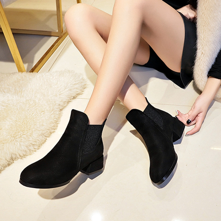 Designer Shoes In Black And White Women Autumn Winter Suede Thick Sole Ankle Boots Free Shipping
